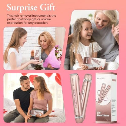 LARTHD 2 in 1 Women Electric Shaver - Dual Head Bikini Trimmer & Body Hair Remover, IPX7 Waterproof Wet & Dry Use for Bikini, Underarm, Leg, Arm, Body, Face (Pink)
