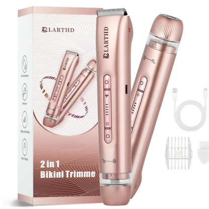 LARTHD 2 in 1 Women Electric Shaver - Dual Head Bikini Trimmer & Body Hair Remover, IPX7 Waterproof Wet & Dry Use for Bikini, Underarm, Leg, Arm, Body, Face (Pink)