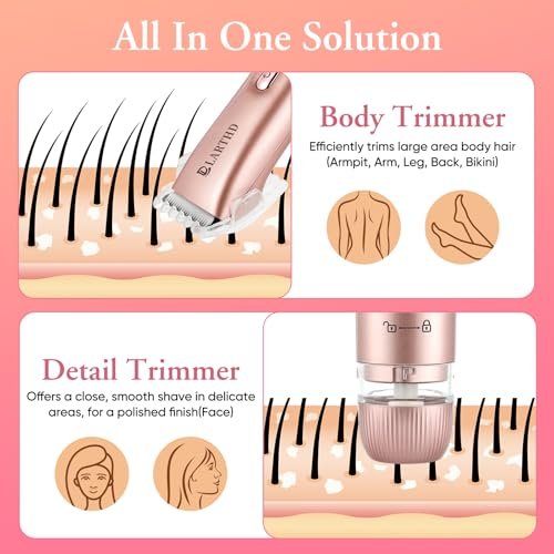 LARTHD 2 in 1 Women Electric Shaver - Dual Head Bikini Trimmer & Body Hair Remover, IPX7 Waterproof Wet & Dry Use for Bikini, Underarm, Leg, Arm, Body, Face (Pink) - görsel 14