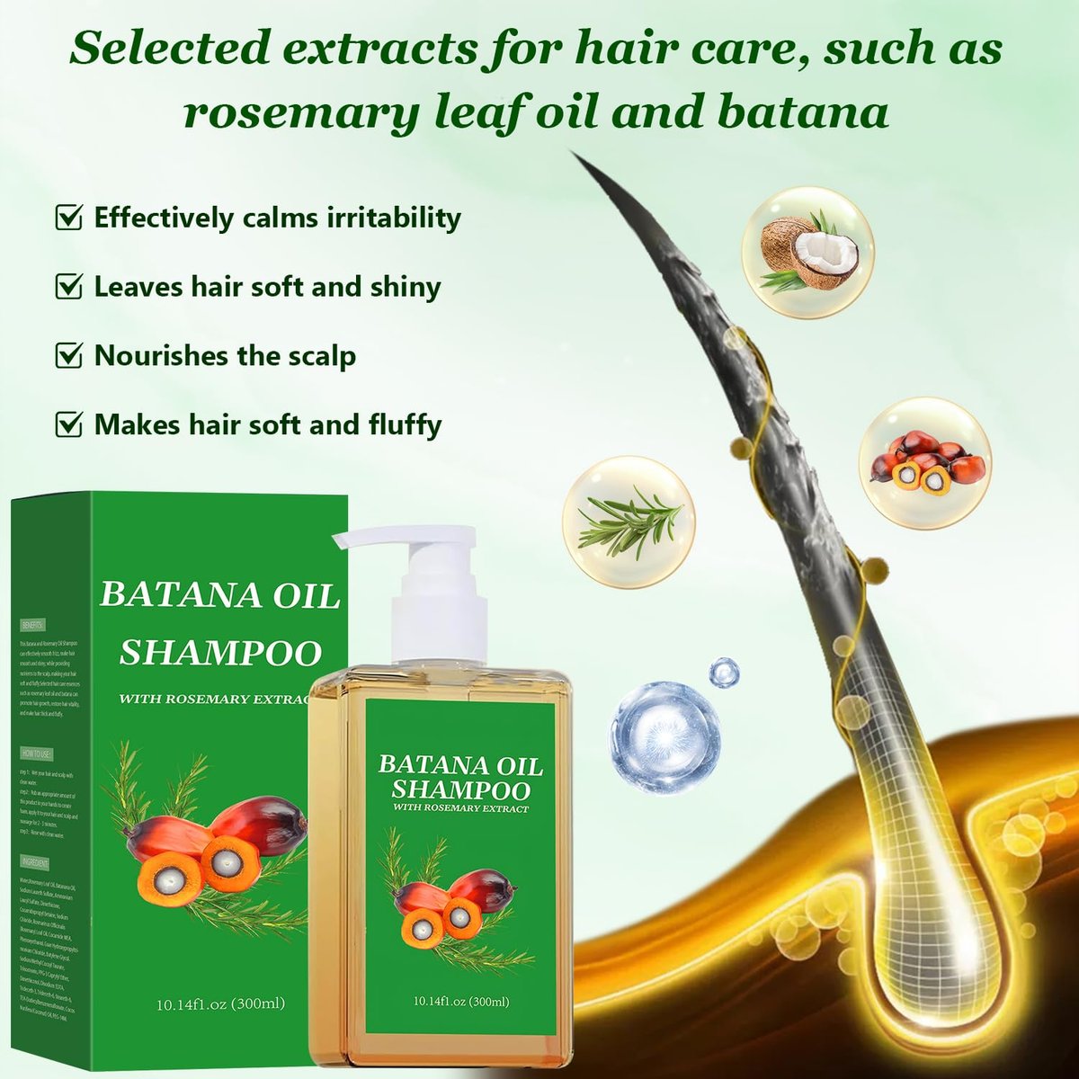 2-Pack Batana Oil Shampoo for Hair Growth & Thinning Hair | Rosemary Infused Nourishing Shampoo for Men & Women | Soft & Fluffy Hair | 10.14 fl oz Each Avelisse
