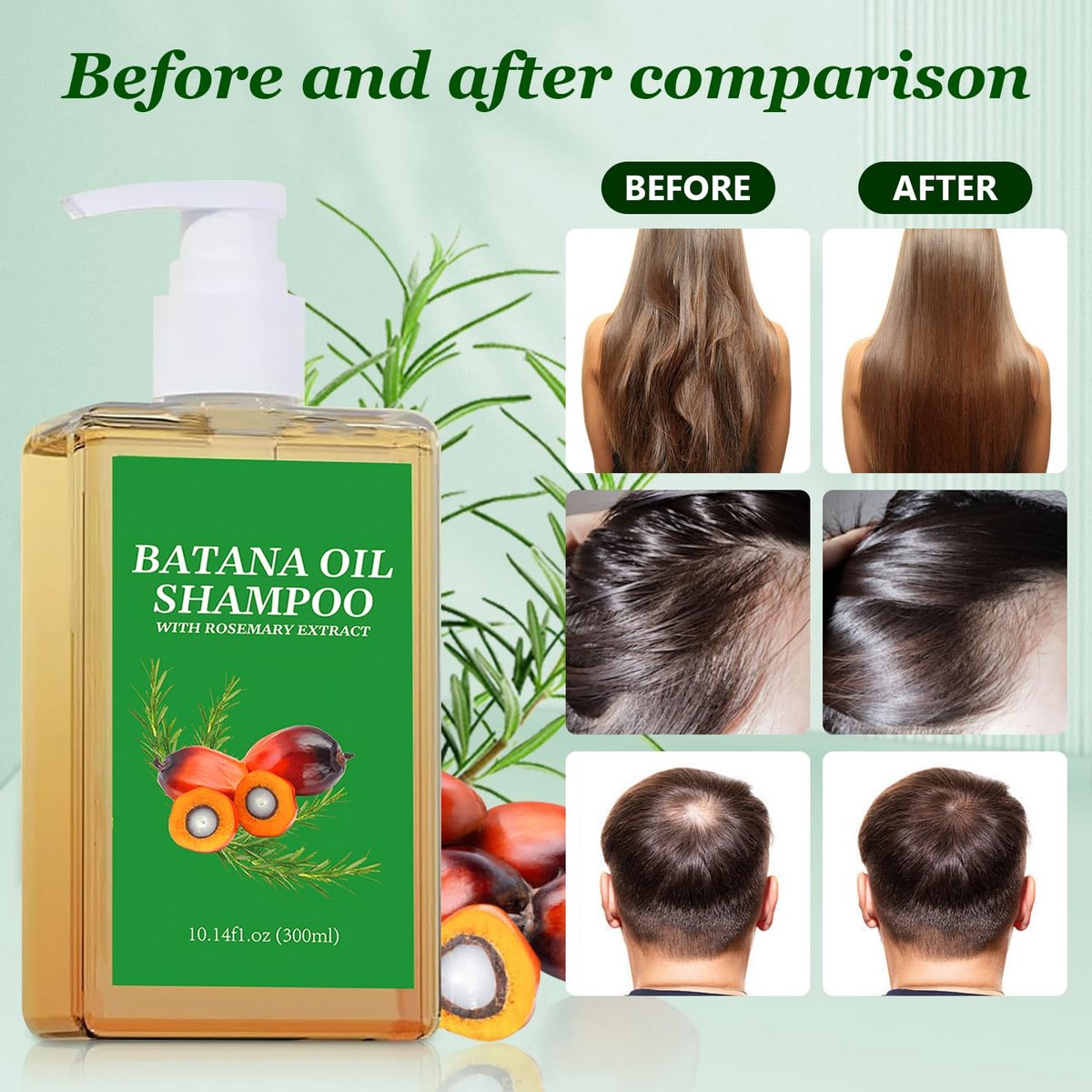 2-Pack Batana Oil Shampoo for Hair Growth & Thinning Hair | Rosemary Infused Nourishing Shampoo for Men & Women | Soft & Fluffy Hair | 10.14 fl oz Each Avelisse