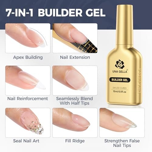 UNA GELLA 7-in-1 Clear Hard Builder Gel for Nails – Strengthener, Apex Building & Extension – LED Lamp Required (1 Fl Oz) - görsel 6