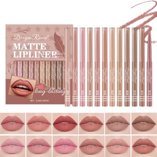 Baorder 12-Piece Creamy Matte Lip Liner Pencil Set – Waterproof, Long-Lasting, Soft Pink Lip Colors – Perfect Pout Gel Makeup Kit for Women Avelisse