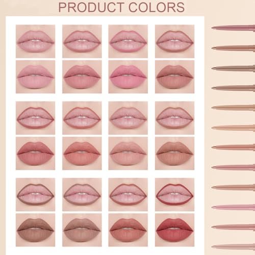 Baorder 12-Piece Creamy Matte Lip Liner Pencil Set – Waterproof, Long-Lasting, Soft Pink Lip Colors – Perfect Pout Gel Makeup Kit for Women Avelisse