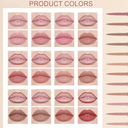 Baorder 12-Piece Creamy Matte Lip Liner Pencil Set – Waterproof, Long-Lasting, Soft Pink Lip Colors – Perfect Pout Gel Makeup Kit for Women Avelisse