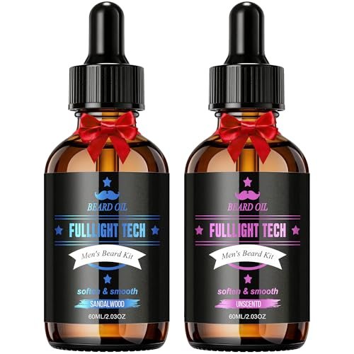 Beard Oil for Men, 4 Fl Oz, 2 Packs Natural Sandalwood & Unscented Beard Growth Oil with Vitamin E, Argan & Jojoba Oil, Softens, Moisturizes, Strengthens, Adds Shine, Reduces Frizz, No Fragrance Conditioner for Men Avelisse
