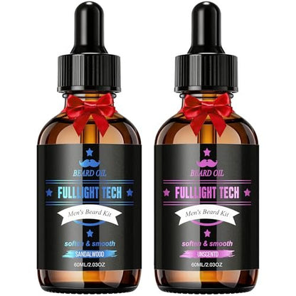 Beard Oil for Men, 4 Fl Oz, 2 Packs Natural Sandalwood & Unscented Beard Growth Oil with Vitamin E, Argan & Jojoba Oil, Softens, Moisturizes, Strengthens, Adds Shine, Reduces Frizz, No Fragrance Conditioner for Men Avelisse