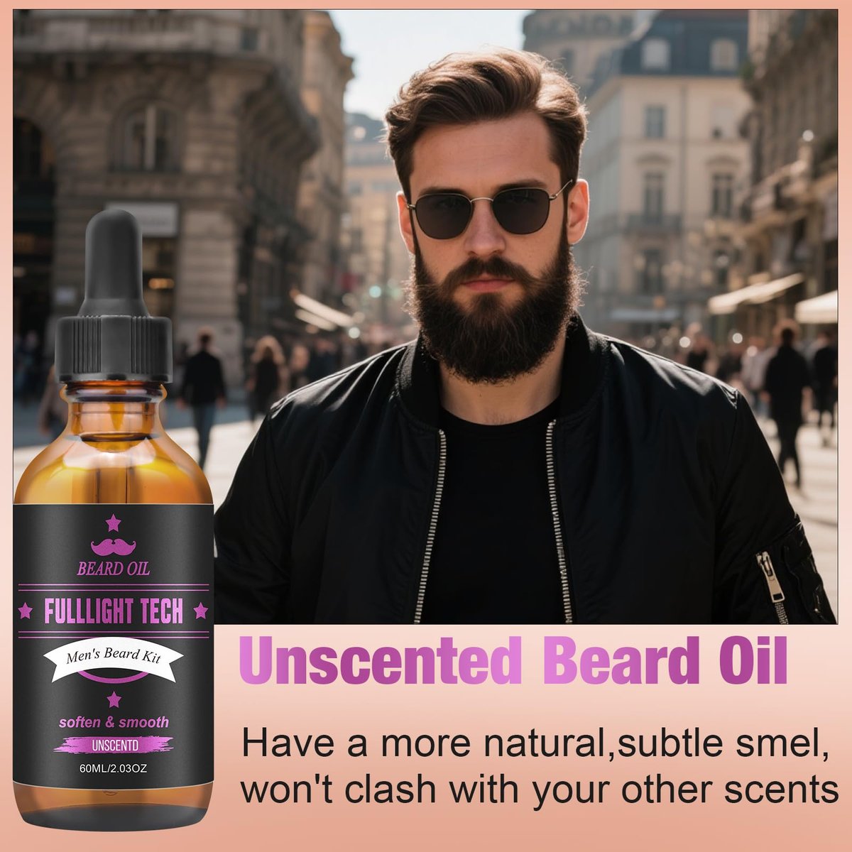 Beard Oil for Men, 4 Fl Oz, 2 Packs Natural Sandalwood & Unscented Beard Growth Oil with Vitamin E, Argan & Jojoba Oil, Softens, Moisturizes, Strengthens, Adds Shine, Reduces Frizz, No Fragrance Conditioner for Men Avelisse