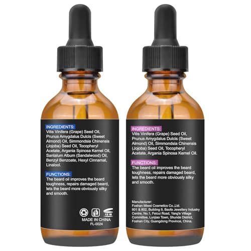 Beard Oil for Men, 4 Fl Oz, 2 Packs Natural Sandalwood & Unscented Beard Growth Oil with Vitamin E, Argan & Jojoba Oil, Softens, Moisturizes, Strengthens, Adds Shine, Reduces Frizz, No Fragrance Conditioner for Men Avelisse