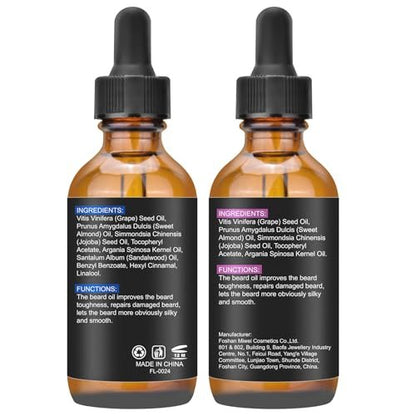 Beard Oil for Men, 4 Fl Oz, 2 Packs Natural Sandalwood & Unscented Beard Growth Oil with Vitamin E, Argan & Jojoba Oil, Softens, Moisturizes, Strengthens, Adds Shine, Reduces Frizz, No Fragrance Conditioner for Men Avelisse