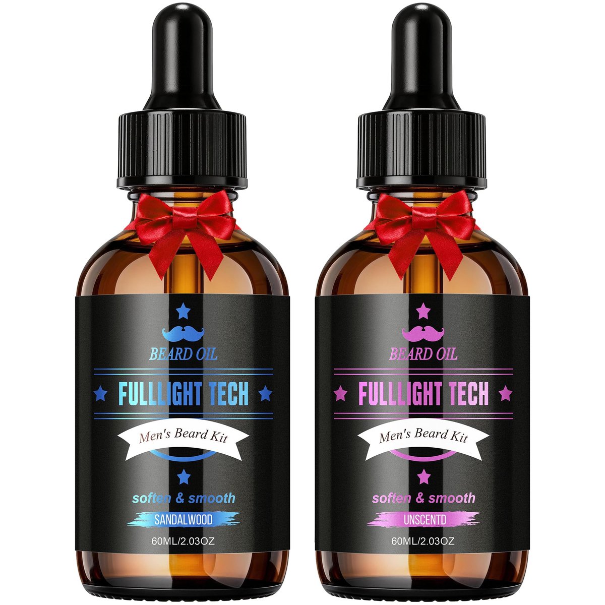 Beard Oil for Men, 4 Fl Oz, 2 Packs Natural Sandalwood & Unscented Beard Growth Oil with Vitamin E, Argan & Jojoba Oil, Softens, Moisturizes, Strengthens, Adds Shine, Reduces Frizz, No Fragrance Conditioner for Men Avelisse