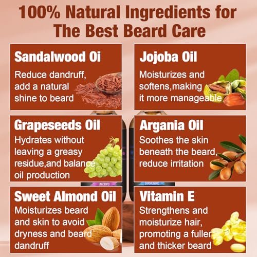 Beard Oil for Men, 4 Fl Oz, 2 Packs Natural Sandalwood & Unscented Beard Growth Oil with Vitamin E, Argan & Jojoba Oil, Softens, Moisturizes, Strengthens, Adds Shine, Reduces Frizz, No Fragrance Conditioner for Men Avelisse