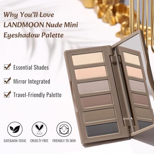 LANDMOON Neutral Nude Matte Mini Eyeshadow Palette - 6 Colors Smoky Taupe & Brown Travel Size Eye Shadows, Highly Pigmented, Long-Lasting, Vegan Makeup Palette with Mirror for Daily Use - görsel 10