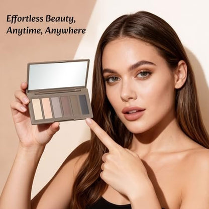 LANDMOON Neutral Nude Matte Mini Eyeshadow Palette - 6 Colors Smoky Taupe & Brown Travel Size Eye Shadows, Highly Pigmented, Long-Lasting, Vegan Makeup Palette with Mirror for Daily Use