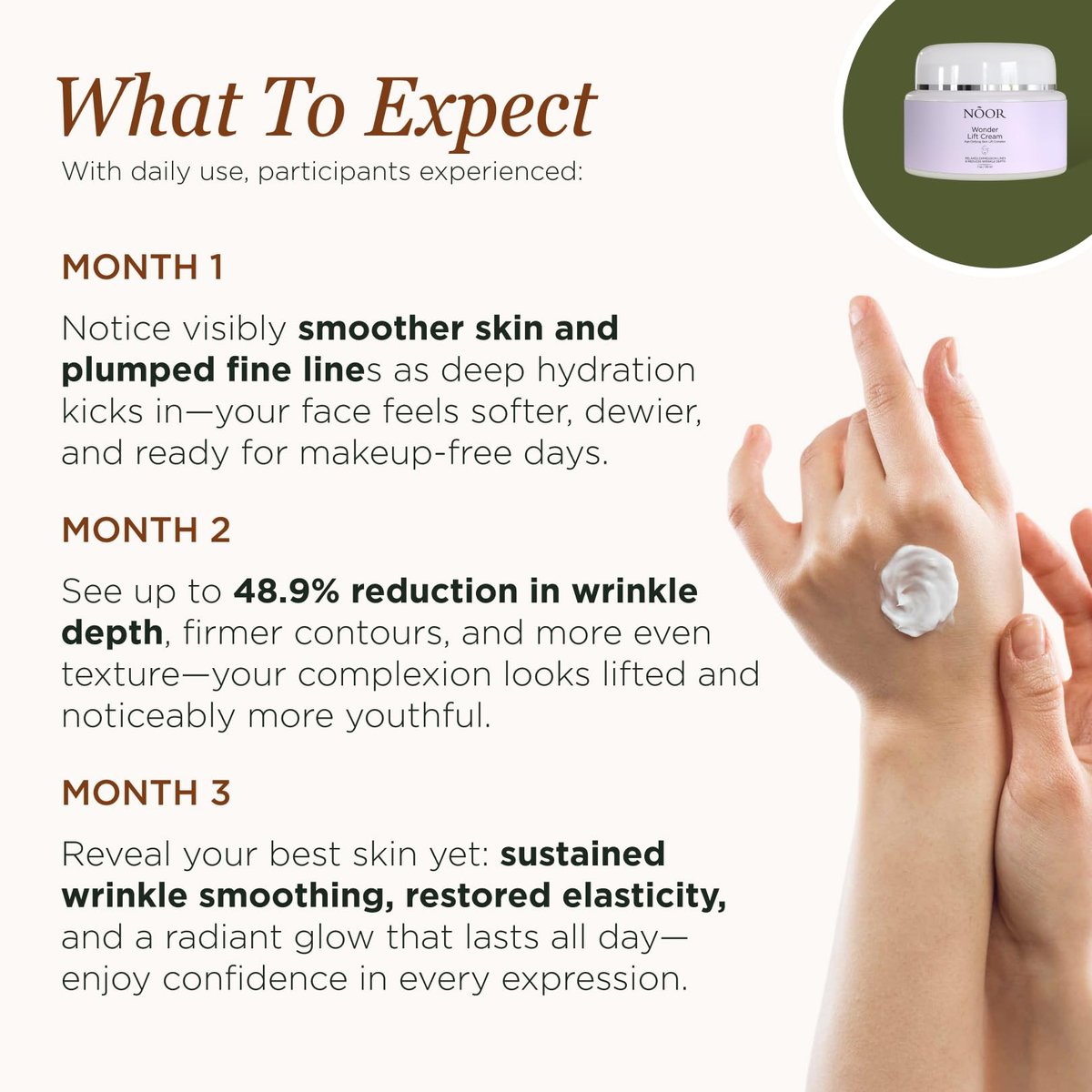 Noor Wonder Lift Cream for Women - Natural Anti-Aging Wrinkle Treatment with Syn-Ake Blend, 1 Fl Oz Avelisse