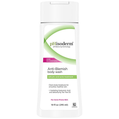 pHisoderm Anti-Blemish Body Wash for Acne-Prone Skin, pH Balanced with Salicylic Acid and Hyaluronic Acid, 3 x 10 fl oz Avelisse