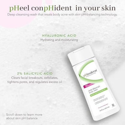 pHisoderm Anti-Blemish Body Wash for Acne-Prone Skin, pH Balanced with Salicylic Acid and Hyaluronic Acid, 3 x 10 fl oz Avelisse