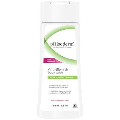 pHisoderm Anti-Blemish Body Wash for Acne-Prone Skin, pH Balanced with Salicylic Acid and Hyaluronic Acid, 3 x 10 fl oz Avelisse