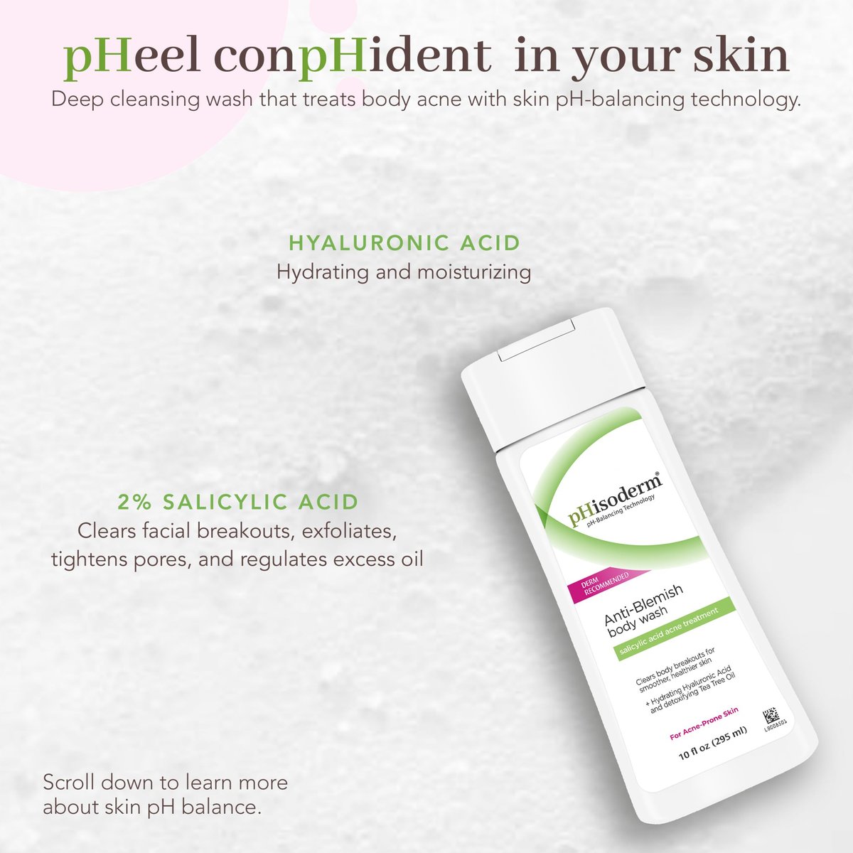 pHisoderm Anti-Blemish Body Wash for Acne-Prone Skin, pH Balanced with Salicylic Acid and Hyaluronic Acid, 3 x 10 fl oz Avelisse