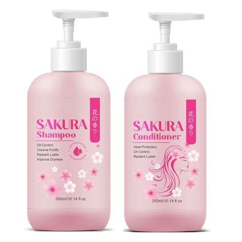 Sakura Shampoo + Conditioner Set, Japanese Cherry Blossom & Vitamin E, Clarifying Volumizing Hydrating Hair Care, Repairs Shine, 5.08 oz Each - görsel 2