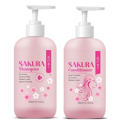 Sakura Shampoo + Conditioner Set, Japanese Cherry Blossom & Vitamin E, Clarifying Volumizing Hydrating Hair Care, Repairs Shine, 5.08 oz Each