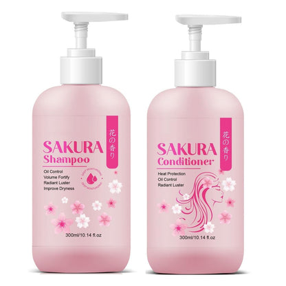 Sakura Shampoo + Conditioner Set, Japanese Cherry Blossom & Vitamin E, Clarifying Volumizing Hydrating Hair Care, Repairs Shine, 5.08 oz Each