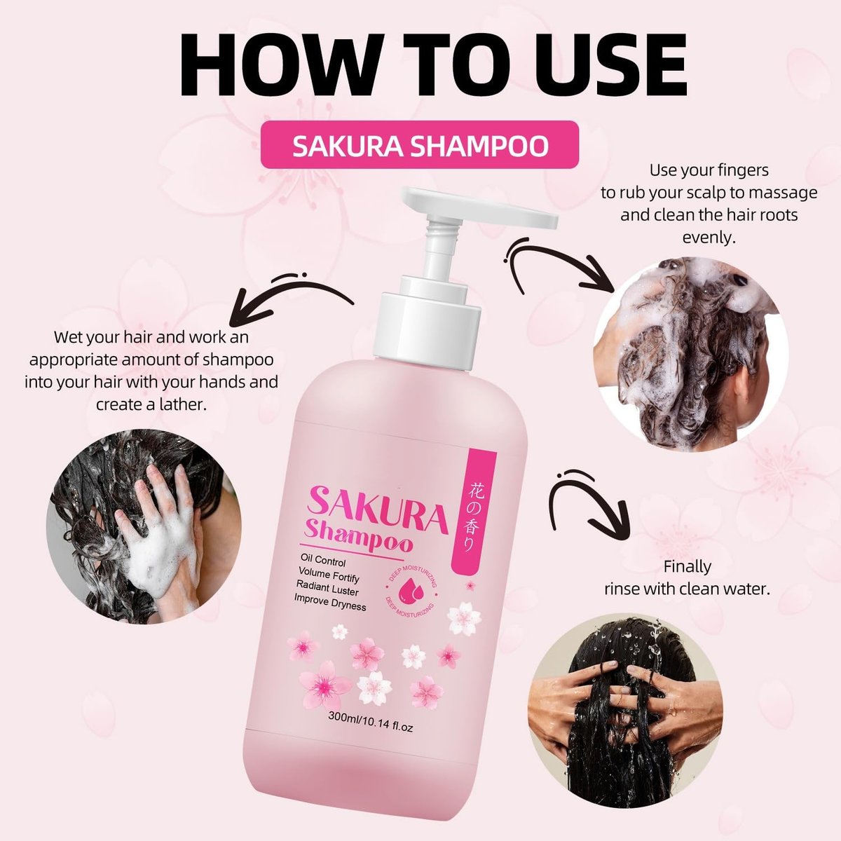 Sakura Shampoo + Conditioner Set, Japanese Cherry Blossom & Vitamin E, Clarifying Volumizing Hydrating Hair Care, Repairs Shine, 5.08 oz Each - görsel 11