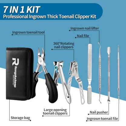 7-Piece Professional Stainless Steel Ingrown Toenail Removal Kit – Heavy Duty Toenail Clippers for Thick Nails, Home Foot Care for Adults & Seniors