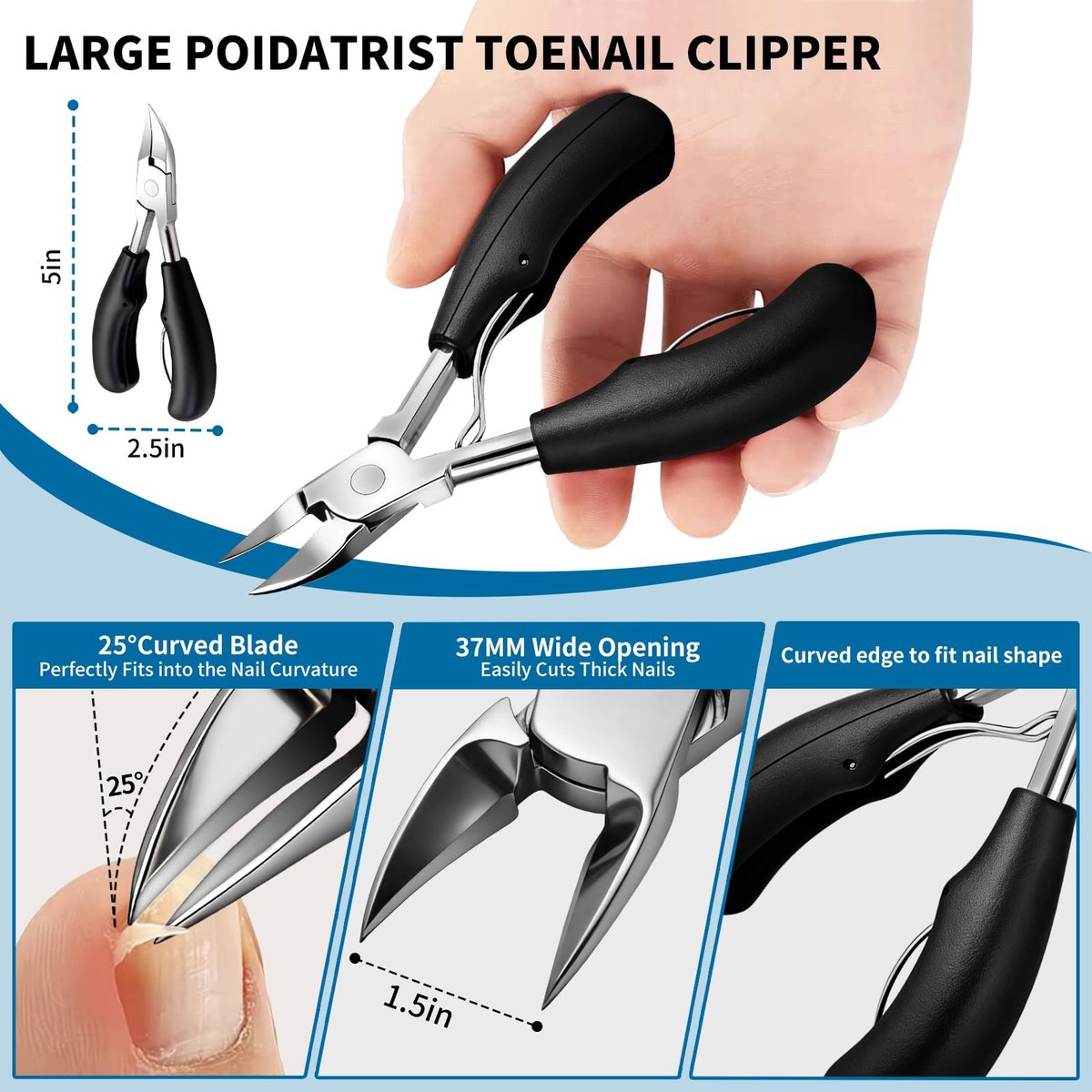 7-Piece Professional Stainless Steel Ingrown Toenail Removal Kit – Heavy Duty Toenail Clippers for Thick Nails, Home Foot Care for Adults & Seniors - görsel 6