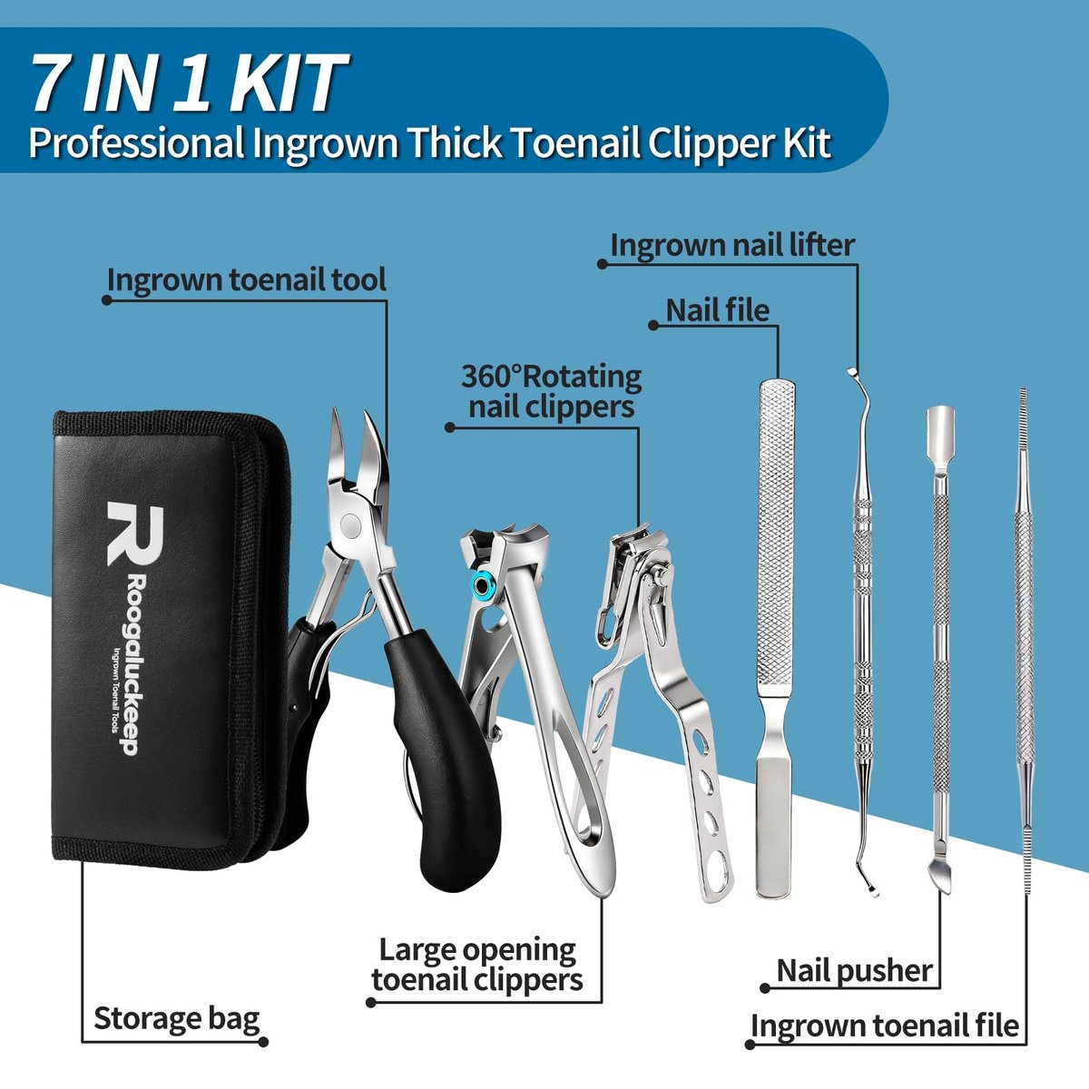 7-Piece Professional Stainless Steel Ingrown Toenail Removal Kit – Heavy Duty Toenail Clippers for Thick Nails, Home Foot Care for Adults & Seniors - görsel 4