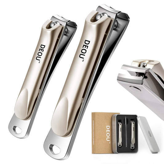 DEOU 3-in-1 Professional Nail Clipper Set – Stainless Steel Large/Medium Flat-Edge Clippers with Built-In Nail File, Champagne-Colored Nail Care Tools, Gift Packaging for Home & Travel Avelisse