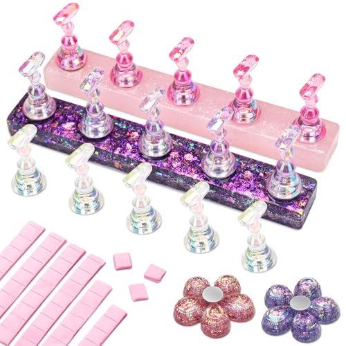 Nicedeco Nail Stand Display - DIY Magnetic Nail Holder for Tips, Acrylic Nail Practice Stand with 96Pcs Reusable Putty, Manicure Tool - görsel 2