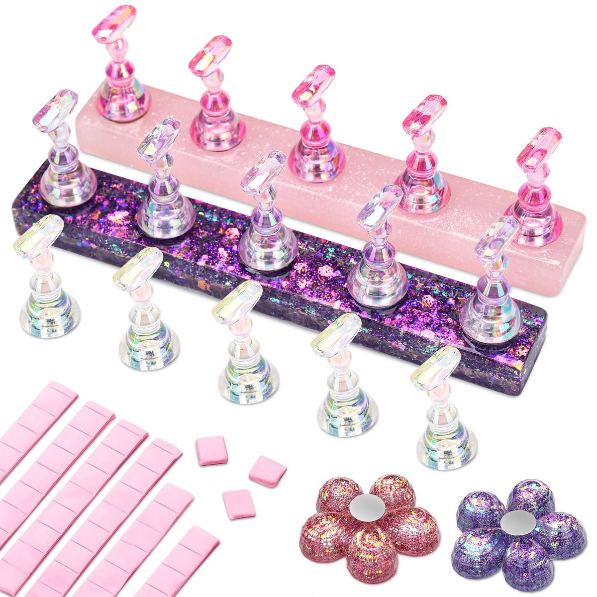 Nicedeco Nail Stand Display - DIY Magnetic Nail Holder for Tips, Acrylic Nail Practice Stand with 96Pcs Reusable Putty, Manicure Tool - görsel 1