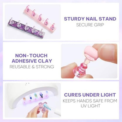 Nicedeco Nail Stand Display - DIY Magnetic Nail Holder for Tips, Acrylic Nail Practice Stand with 96Pcs Reusable Putty, Manicure Tool