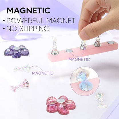 Nicedeco Nail Stand Display - DIY Magnetic Nail Holder for Tips, Acrylic Nail Practice Stand with 96Pcs Reusable Putty, Manicure Tool