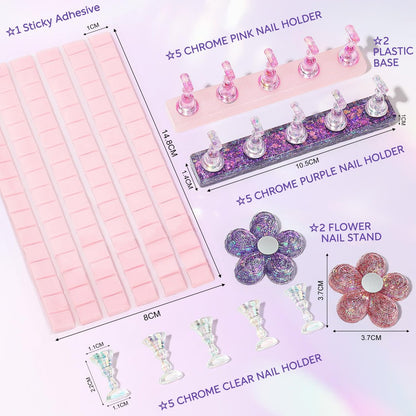 Nicedeco Nail Stand Display - DIY Magnetic Nail Holder for Tips, Acrylic Nail Practice Stand with 96Pcs Reusable Putty, Manicure Tool