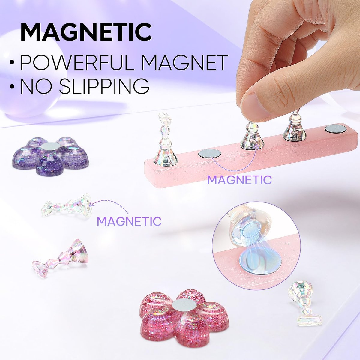 Nicedeco Nail Stand Display - DIY Magnetic Nail Holder for Tips, Acrylic Nail Practice Stand with 96Pcs Reusable Putty, Manicure Tool - görsel 9