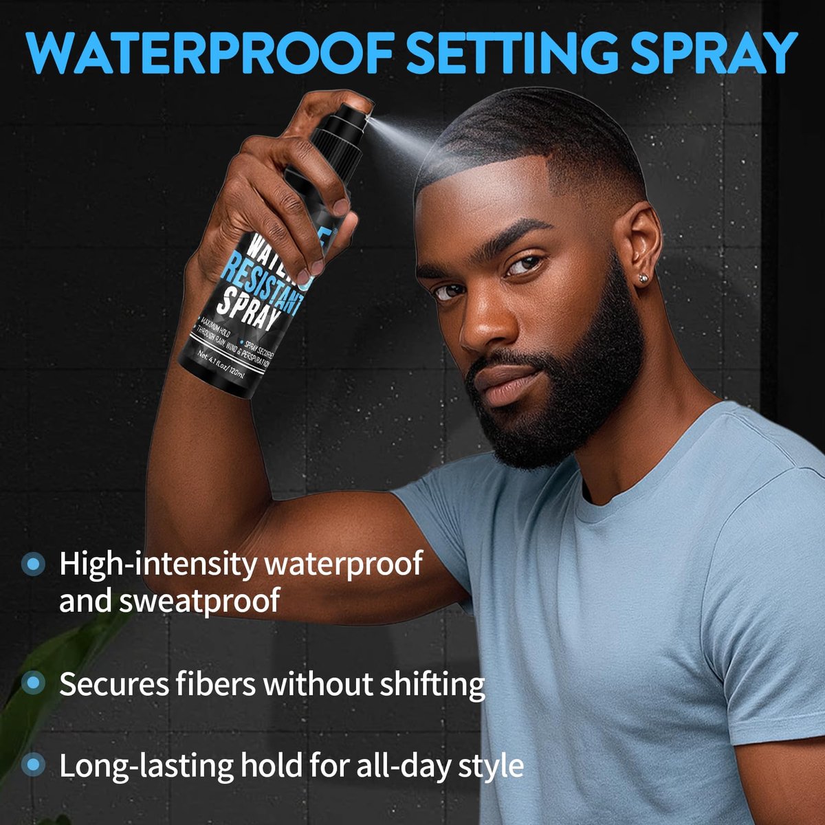 WOZUTUNT Hair Fiber Water Resistant Spray for Men – Extra Hold, Hairline Enhancer & Volumizing Spray for Black Hair (Pack of 6, 0.67 Fl Oz Each) Avelisse