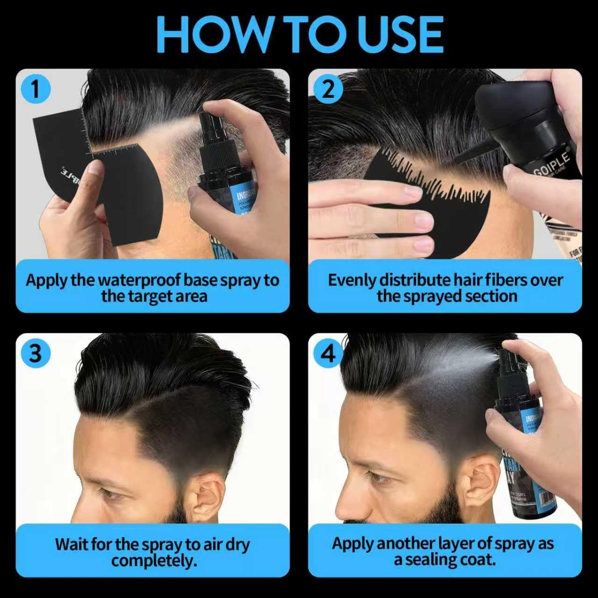 WOZUTUNT Hair Fiber Water Resistant Spray for Men – Extra Hold, Hairline Enhancer & Volumizing Spray for Black Hair (Pack of 6, 0.67 Fl Oz Each) Avelisse