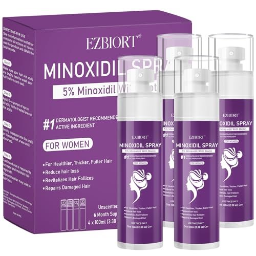 5% Minoxidil Spray for Women - 4 Pack, Hair Regrowth Treatment with Biotin, Supports Thicker & Fuller Hair (13oz, 7 Month Supply) Avelisse