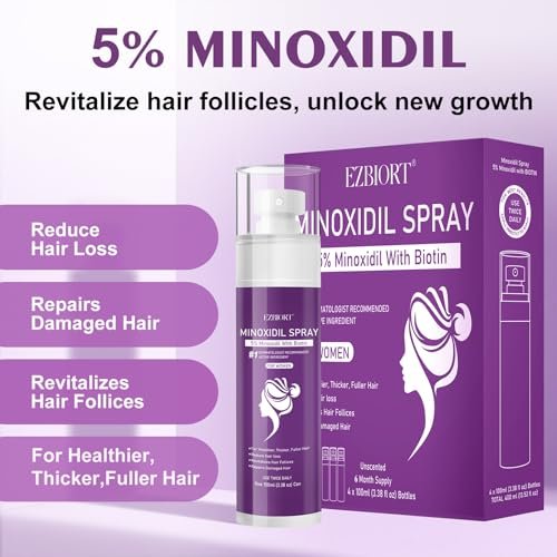 5% Minoxidil Spray for Women - 4 Pack, Hair Regrowth Treatment with Biotin, Supports Thicker & Fuller Hair (13oz, 7 Month Supply) Avelisse