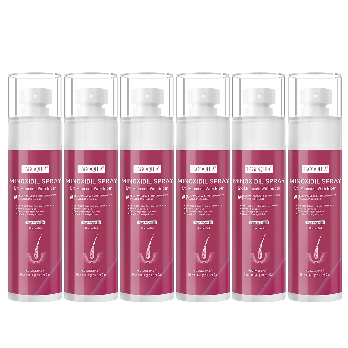 5% Minoxidil for Women Hair Regrowth Spray | Extra Strength with Biotin | 6 Bottles (100ml Each) Avelisse