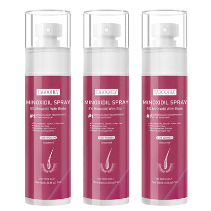 5% Minoxidil Hair Regrowth Spray for Women with Biotin – Extra Strength Treatment for Hair Loss and Thinning (3 Bottles) Avelisse