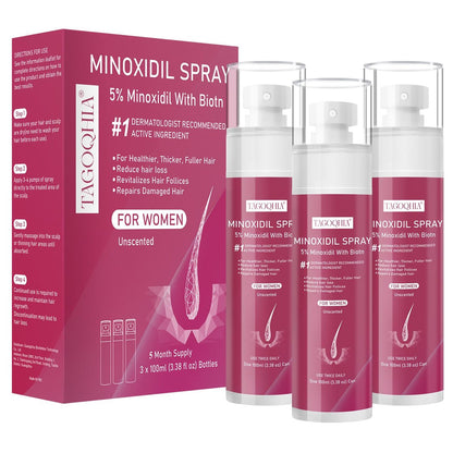5% Minoxidil Hair Regrowth Spray for Women with Biotin – Extra Strength Treatment for Hair Loss and Thinning (3 Bottles) Avelisse
