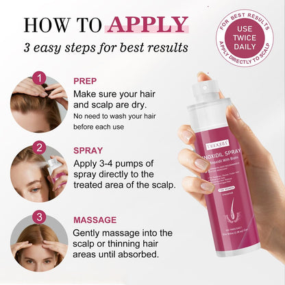 5% Minoxidil Hair Regrowth Spray for Women with Biotin – Extra Strength Treatment for Hair Loss and Thinning (3 Bottles) Avelisse