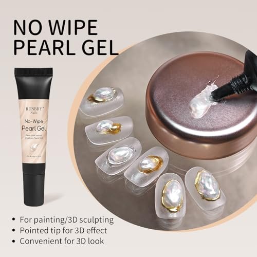 RUNBBY Pearl Nail Gel 15g - No-Wipe Nail Art Gel with Precision Nozzle Tube for Pearlescent & Metallic Effects, Semi-Solid 3D Sculpting Gel, UV/LED Cure - görsel 6