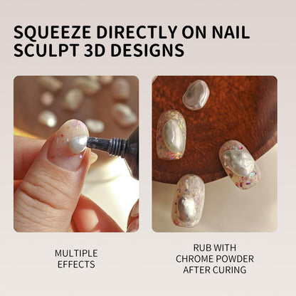 RUNBBY Pearl Nail Gel 15g - No-Wipe Nail Art Gel with Precision Nozzle Tube for Pearlescent & Metallic Effects, Semi-Solid 3D Sculpting Gel, UV/LED Cure