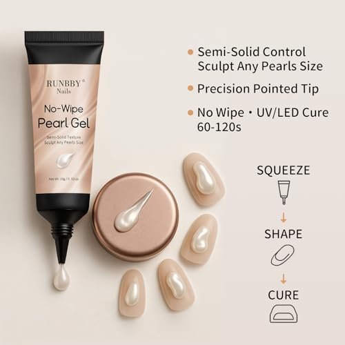 RUNBBY Pearl Nail Gel 15g - No-Wipe Nail Art Gel with Precision Nozzle Tube for Pearlescent & Metallic Effects, Semi-Solid 3D Sculpting Gel, UV/LED Cure - görsel 8