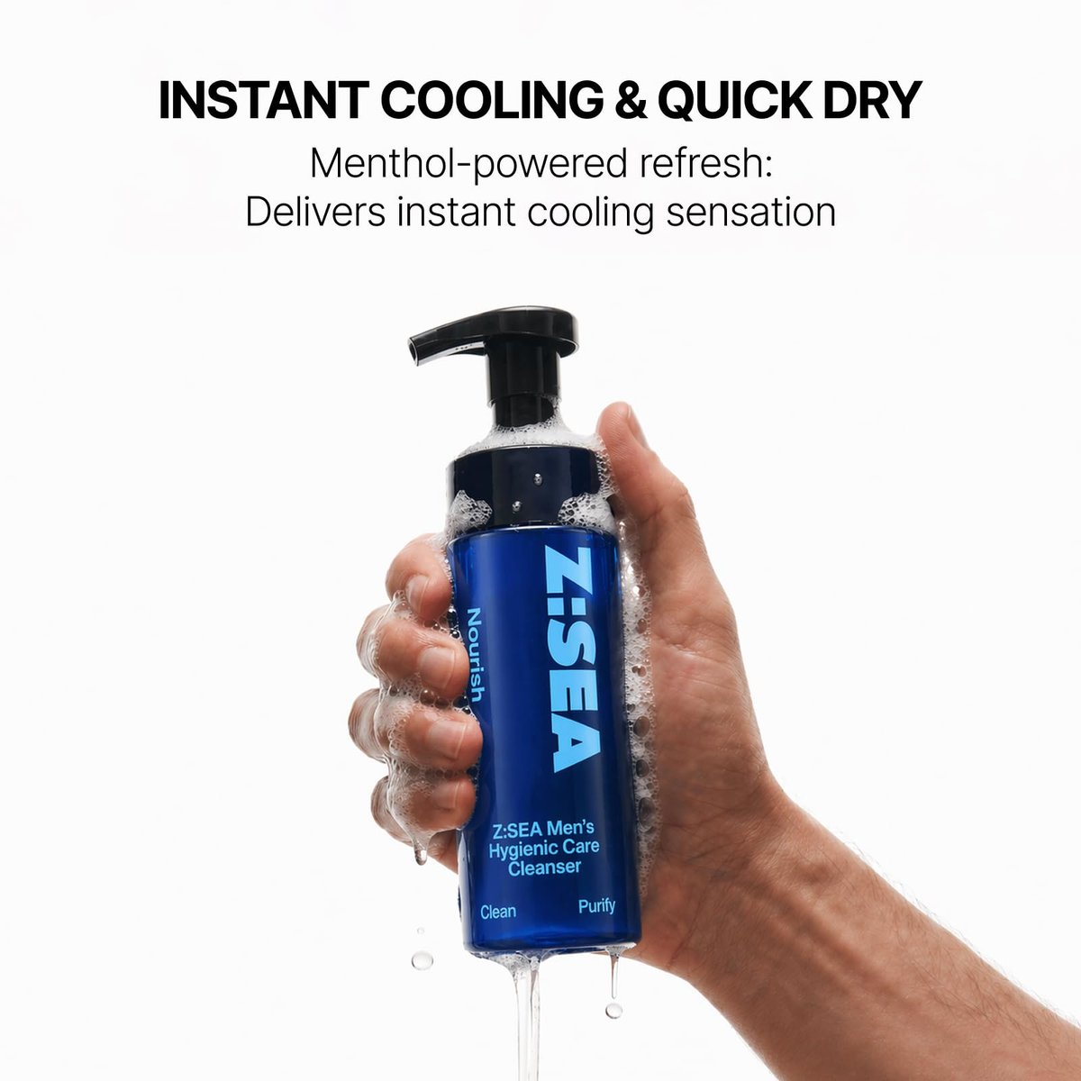 Z:SEA Men's Foaming Intimate Wash - pH Balanced Cleanser with Cooling Menthol & Amino Acids, Controls Odor, Soothes Itching & Irritation, Gentle Daily Hygiene for Groin Area, 5.29 Fl Oz Avelisse
