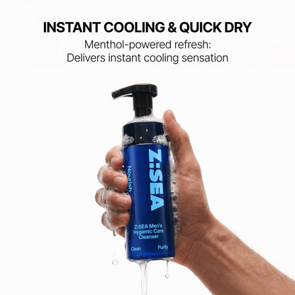 Z:SEA Men's Foaming Intimate Wash - pH Balanced Cleanser with Cooling Menthol & Amino Acids, Controls Odor, Soothes Itching & Irritation, Gentle Daily Hygiene for Groin Area, 5.29 Fl Oz Avelisse